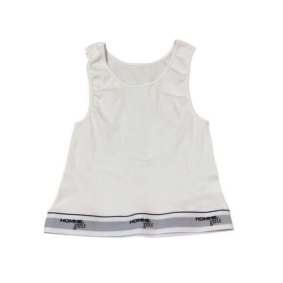 HommeGirls Women's White Logo Cropped Elastic Waistband Rib Tank Top Size S/M - Picture 1 of 5